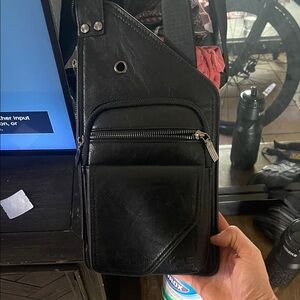 Black Leather Men's Crossbody Bag
